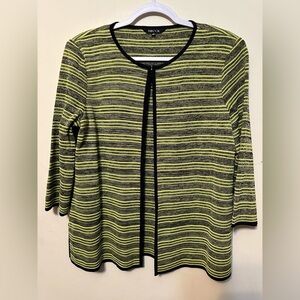 Misook Stripe Gray‎ Lime Green Knit Cardigan Sweater Size Medium Career